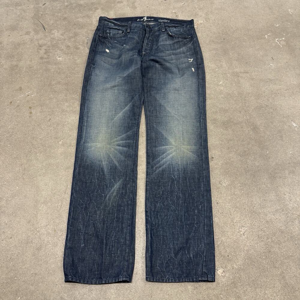 VINTAGE Y2K SEVEN FOR ALL MANKIND STANDARD GRUNGE FADED STRAIGHT LEG JEANS 34x34